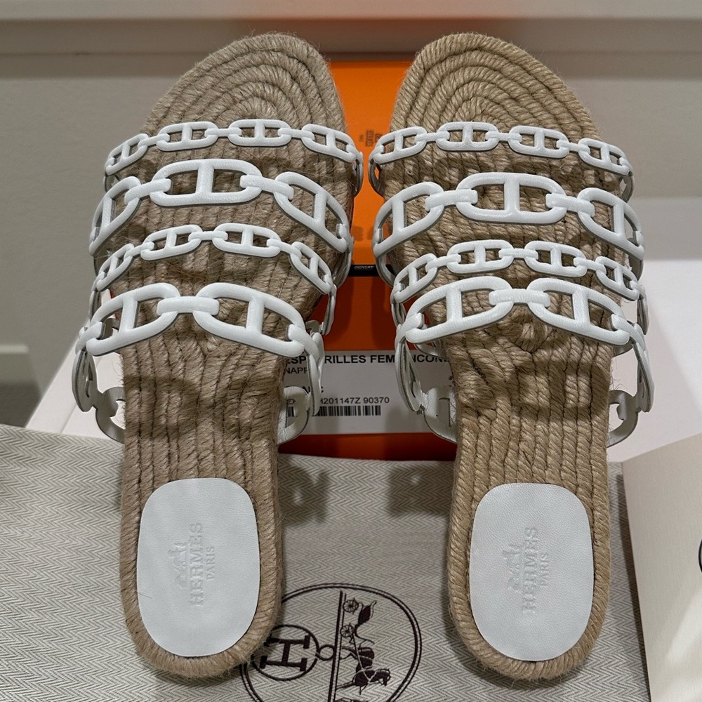 🆕 Hermés Ancone Rivage Espadrille Blanc White 37